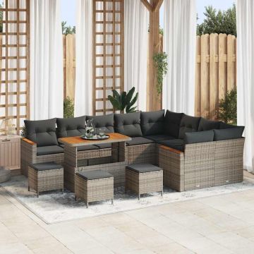 vidaXL Set de canapele pentru grădină cu pernă Gri Rattan poli