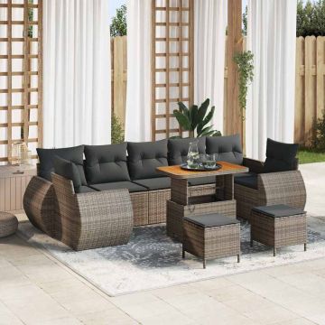 vidaXL Set de canapele pentru grădină cu pernă Manual 10 pcs Gri