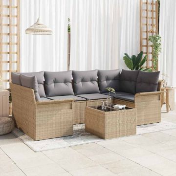 vidaXL Set de canapele pentru grădină cu pernă Manual 7 pcs Bej și gri