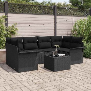 vidaXL Set de canapele pentru grădină cu pernă Manual 7 pcs Negru