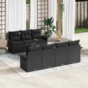vidaXL Set de canapele pentru grădină cu pernă Manual 8 pcs Negru