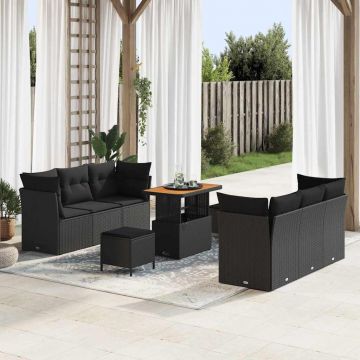 vidaXL Set de canapele pentru grădină cu pernă Manual 9 pcs Negru