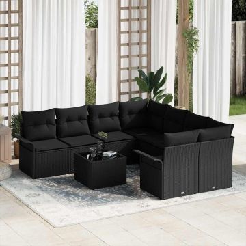 vidaXL Set de canapele pentru grădină cu pernă Manual 9 pcs Negru