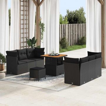 vidaXL Set de canapele pentru grădină cu pernă Manual 9 pcs Negru