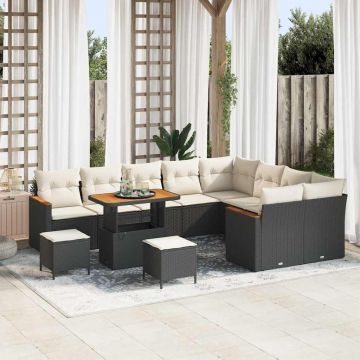 vidaXL Set de canapele pentru grădină cu pernă Negru Rattan poli