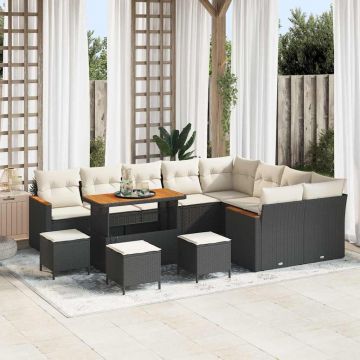 vidaXL Set de canapele pentru grădină cu pernă Negru Rattan poli