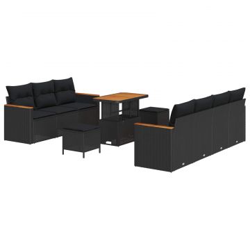 vidaXL Set de canapele pentru grădină cu pernă Negru Rattan poli