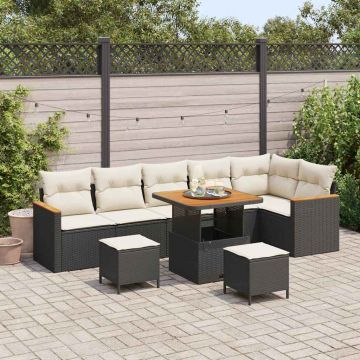 vidaXL Set de canapele pentru grădină cu pernă Negru Rattan poli