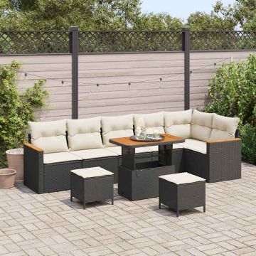 vidaXL Set de canapele pentru grădină cu pernă Negru Rattan poli