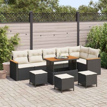 vidaXL Set de canapele pentru grădină cu pernă Negru Rattan poli
