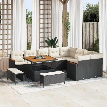 vidaXL Set de canapele pentru grădină cu pernă Negru Rattan poli