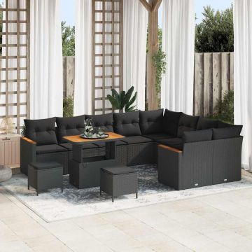 vidaXL Set de canapele pentru grădină cu pernă Negru Rattan poli