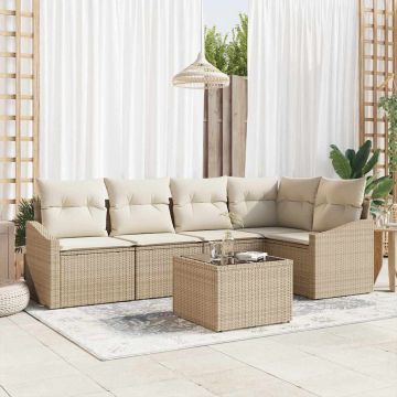 vidaXL Set de masă pentru grădină cu pernă 6 pcs Bej și crem