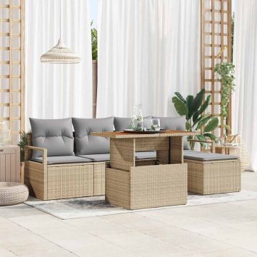 vidaXL Set de masă pentru grădină cu pernă 6 pcs Bej și gri