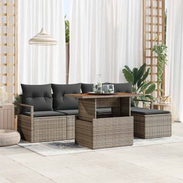vidaXL Set de masă pentru grădină cu pernă 6 pcs Gri și Brown