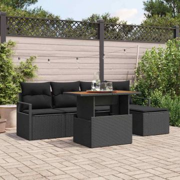 vidaXL Set de masă pentru grădină cu pernă 6 pcs Negru și Maro
