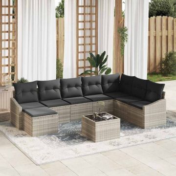 vidaXL Set de masă pentru grădină cu pernă 9 pcs Gri deschis