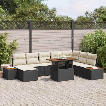 vidaXL Set de masă pentru grădină cu pernă 9 pcs Negru și Bej