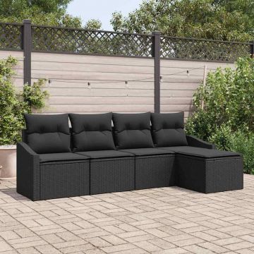 vidaXL Set de masă pentru grădină cu pernă cu depozitare 5 pcs Negru