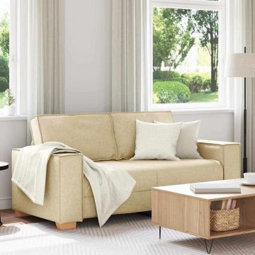 vidaXL Canapea cu 2 locuri, crem, 140 cm, material textil