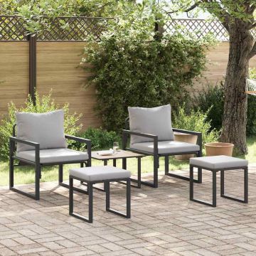 vidaXL Mobilier de grădină cu pernă 4 pcs Negru 61 x 72.5 x 71 cm Oțel