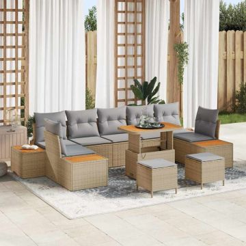 vidaXL Set de canapele pentru grădină 10 pcs Beige și gri deschis