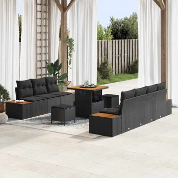 vidaXL Set de canapele pentru grădină 10 pcs Negru 80 x 80 x 71 cm