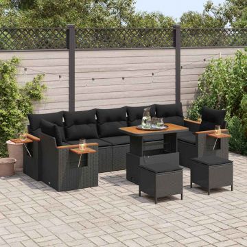 vidaXL Set de canapele pentru grădină 10 pcs Negru 90 x 55 x 71 cm