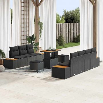 vidaXL Set de canapele pentru grădină 10 pcs Negru 90 x 55 x 71 cm