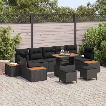 vidaXL Set de canapele pentru grădină 10 pcs Negru 90 x 55 x 71 cm