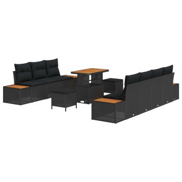 vidaXL Set de canapele pentru grădină 10 pcs Negru Rattan poli