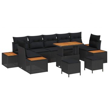 vidaXL Set de canapele pentru grădină 10 pcs Negru Rattan poli