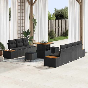 vidaXL Set de canapele pentru grădină 10 pcs Negru Rattan poli