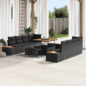vidaXL Set de canapele pentru grădină 11 pcs Negru 100 x 100 x 71 cm