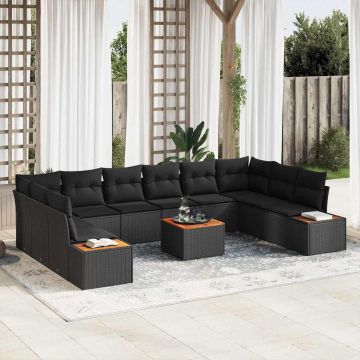 vidaXL Set de canapele pentru grădină 11 pcs Negru 344 x 209 x 85 cm