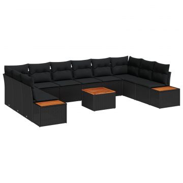vidaXL Set de canapele pentru grădină 11 pcs Negru Rattan poli