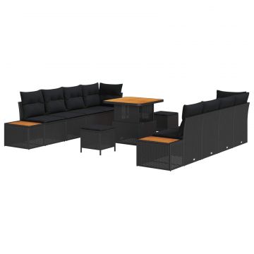 vidaXL Set de canapele pentru grădină 11 pcs Negru Rattan poli