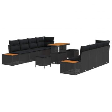 vidaXL Set de canapele pentru grădină 11 pcs Negru Rattan poli