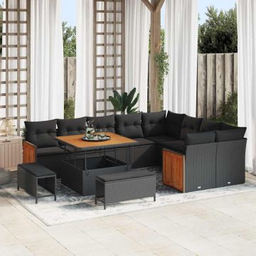 vidaXL Set de canapele pentru grădină 12 pcs Negru 100 x 100 x 71 cm