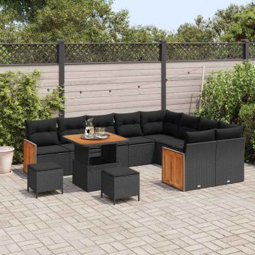 vidaXL Set de canapele pentru grădină 12 pcs Negru 80 x 80 x 71 cm