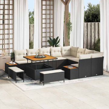 vidaXL Set de canapele pentru grădină 12 pcs Negru Rattan poli