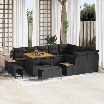 vidaXL Set de canapele pentru grădină 12 pcs Negru Rattan poli