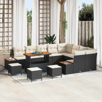 vidaXL Set de canapele pentru grădină 13 pcs Negru Rattan poli