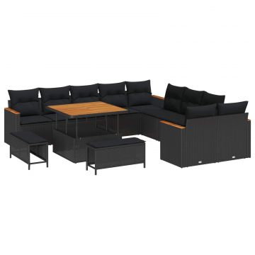 vidaXL Set de canapele pentru grădină 13 pcs Negru Rattan poli
