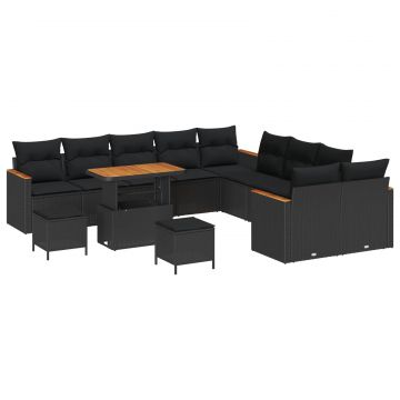 vidaXL Set de canapele pentru grădină 13 pcs Negru Rattan poli