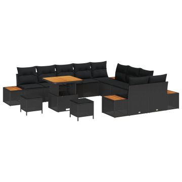 vidaXL Set de canapele pentru grădină 13 pcs Negru Rattan poli