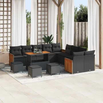 vidaXL Set de canapele pentru grădină 14 pcs Negru 110 x 55 x 71 cm