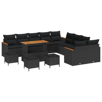 vidaXL Set de canapele pentru grădină 14 pcs Negru Rattan poli