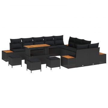 vidaXL Set de canapele pentru grădină 14 pcs Negru Rattan poli
