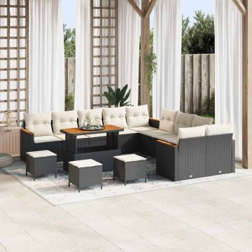 vidaXL Set de canapele pentru grădină 14 pcs Negru Rattan poli